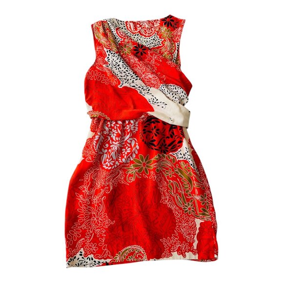 Julie Dillon Orange Asymmetrical Sundress Scoop Neck Sleeveless 100% Silk size 2 - Picture 2 of 13